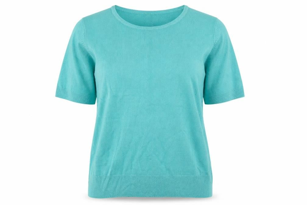Classics Womens Blue Acrylic Basic Blouse Size 12 Round Neck