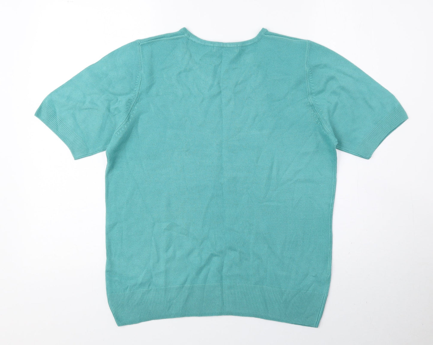 Classic Womens Blue Acrylic Basic Blouse Size 12 Round Neck