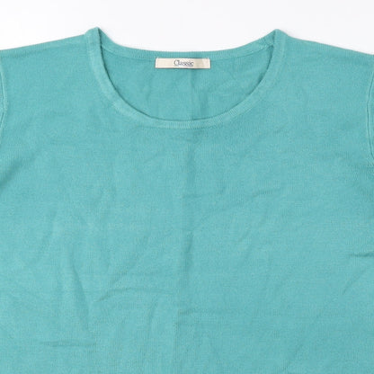Classics Womens Blue Acrylic Basic Blouse Size 12 Round Neck