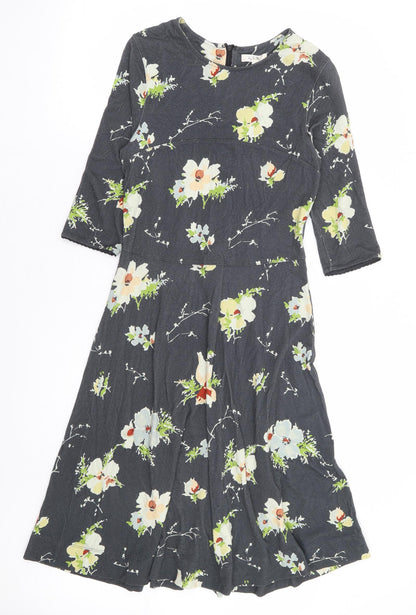 Ti Mo Womens Grey Floral Polyester Fit & Flare Size S Round Neck Zip