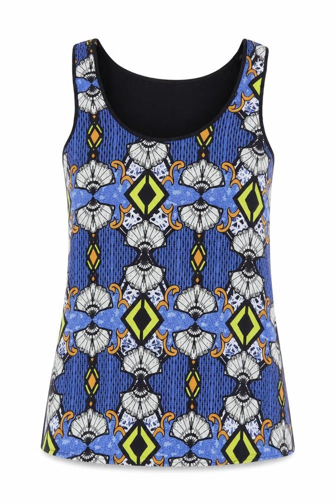 River Island Womens Multicoloured Geometric Viscose Basic Tank Size 8 Scoop Neck