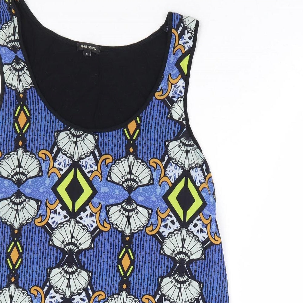 River Island Womens Multicoloured Geometric Viscose Basic Tank Size 8 Scoop Neck