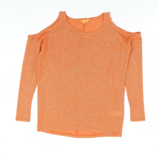 NEXT Womens Orange Round Neck Polyester Pullover Jumper Size 8 - Cold Shoulder Detail