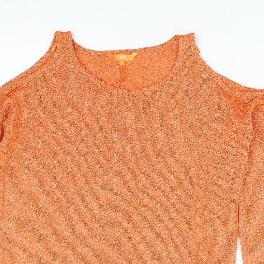 NEXT Womens Orange Round Neck Polyester Pullover Jumper Size 8 - Cold Shoulder Detail