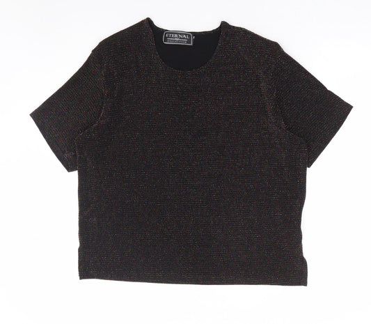 Ethernal Collection Womens Black Nylon Basic T-Shirt Size 18 Round Neck