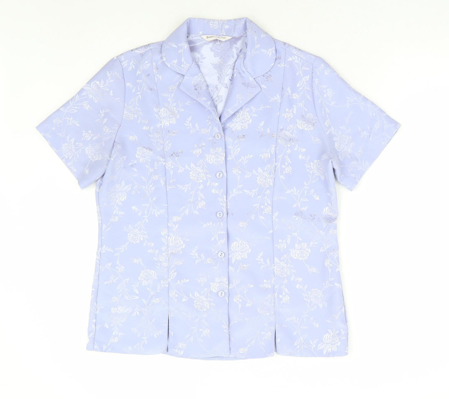 Bonmarché Womens Purple Floral Polyester Basic Button-Up Size 12 Collared