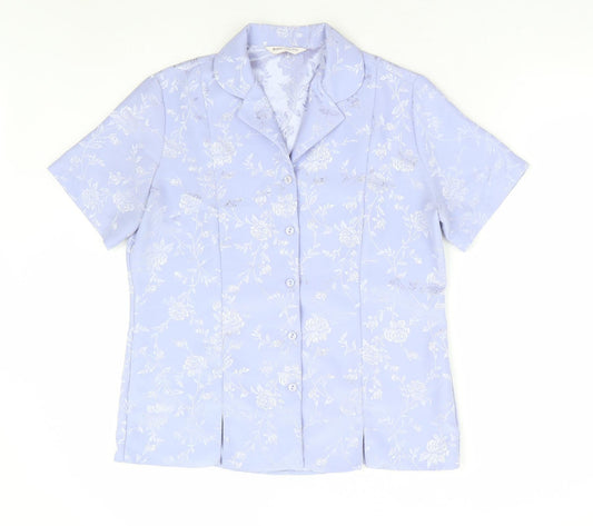 Bonmarché Womens Purple Floral Polyester Basic Button-Up Size 12 Collared