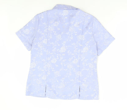 Bonmarché Womens Purple Floral Polyester Basic Button-Up Size 12 Collared