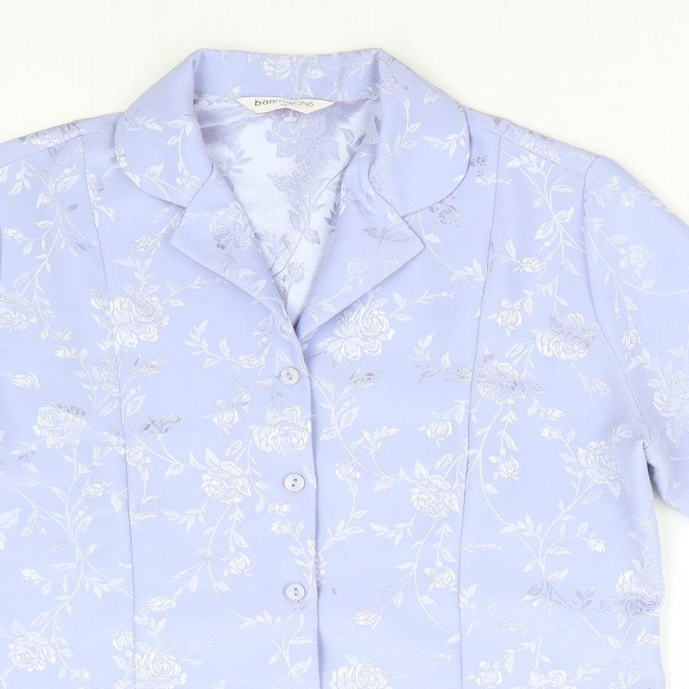 Bonmarché Womens Purple Floral Polyester Basic Button-Up Size 12 Collared