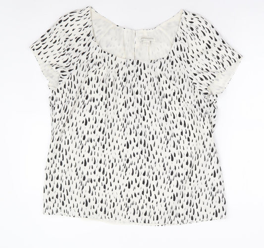Monsoon Womens White Geometric Polyester Basic Blouse Size 16 Scoop Neck