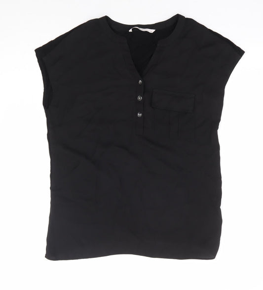 TU Womens Black Polyester Basic Blouse Size 10 V-Neck