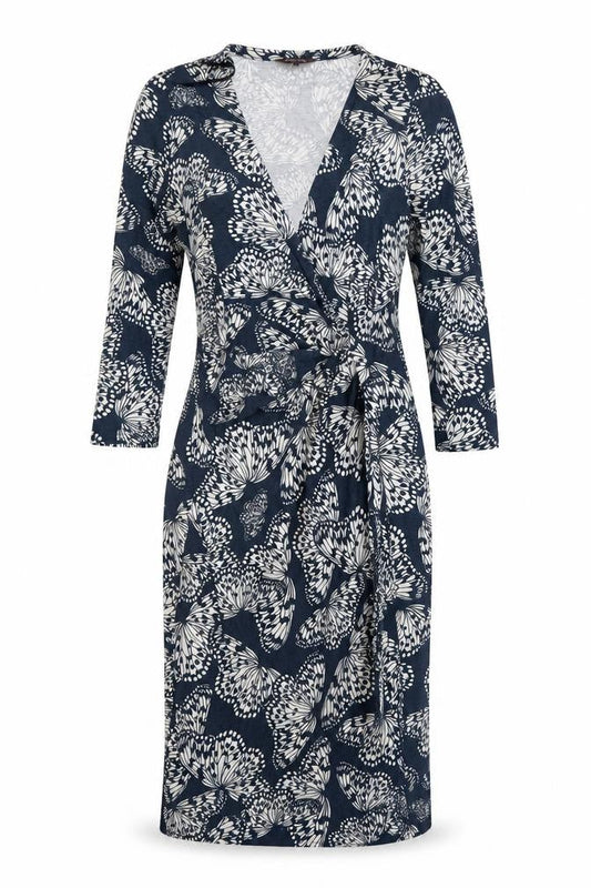 Phase Eight Womens Grey Geometric Viscose Wrap Dress Size 10 V-Neck Pullover - Butterfly Faux Wrap