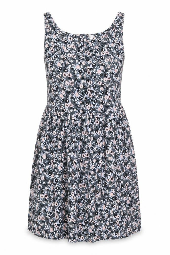 Divided by H&M Womens Grey Floral Viscose Fit & Flare Size 10 Scoop Neck Button