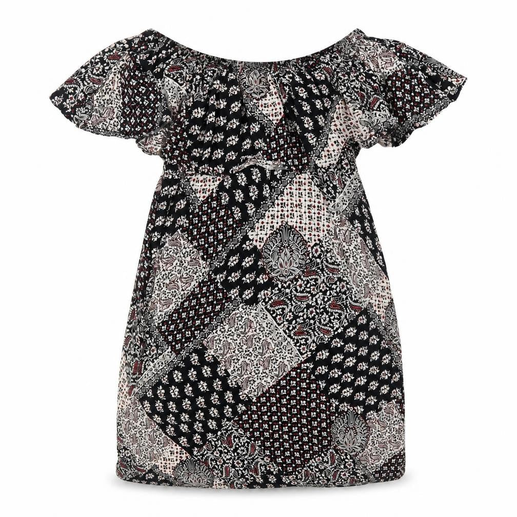 Topshop Womens Black Floral Viscose A-Line Size 8 Off the Shoulder Pullover - Patchwork Bardot
