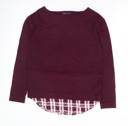 Marks & Spencer Womens Purple Plaid Polyester Basic Blouse Size 8 Boat Neck