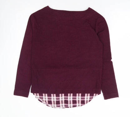 Marks & Spencer Womens Purple Plaid Polyester Basic Blouse Size 8 Boat Neck