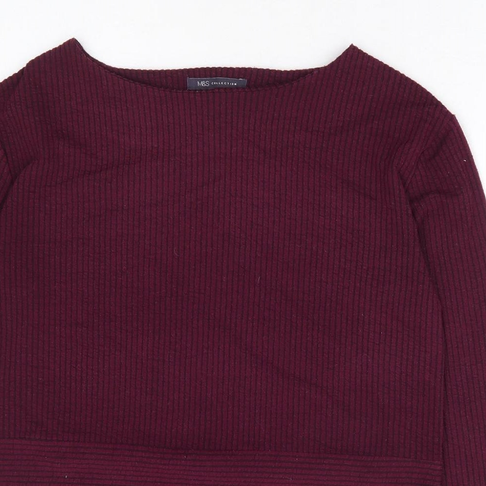 Marks and Spencer Womens Purple Plaid Polyester Basic Blouse Size 8 Boat Neck