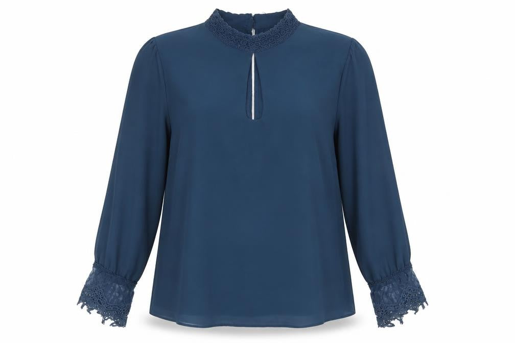 Limited Edition Womens Blue Polyester Basic Blouse Size 8 High Neck - Lace Detail