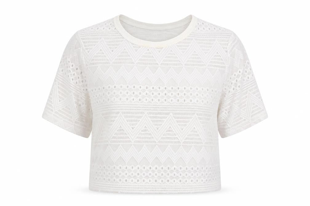 Miss Selfridge Womens White Polyamide Cropped T-Shirt Size 10 Round Neck