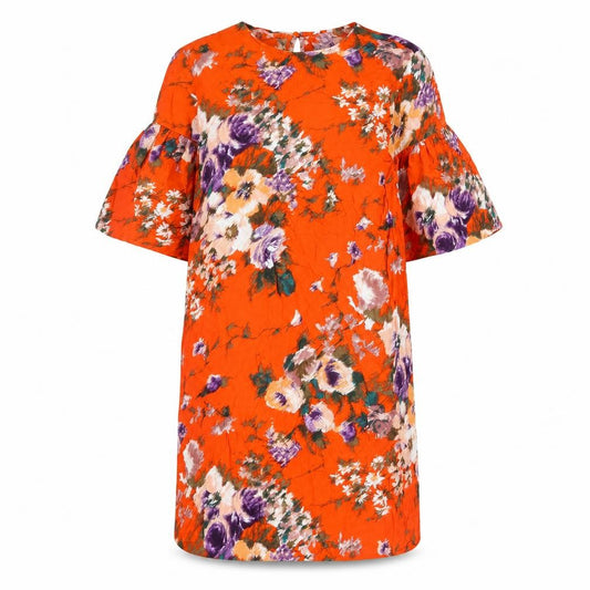 H&M Womens Red Floral Viscose Shift Size 8 Round Neck Button