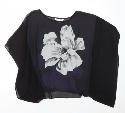 RJR.John Rocha Womens Black Floral Polyester Basic Blouse Size 12 Round Neck