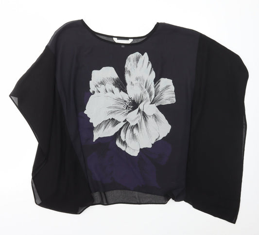 RJR.John Rocha Womens Black Floral Polyester Basic Blouse Size 12 Round Neck
