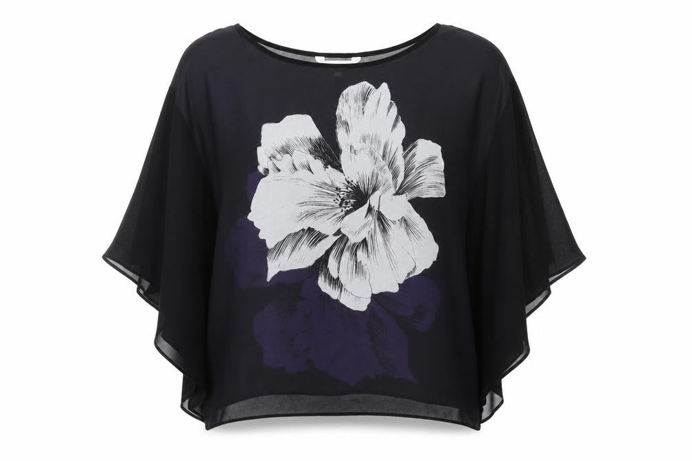 RJR.John Rocha Womens Black Floral Polyester Basic Blouse Size 12 Round Neck