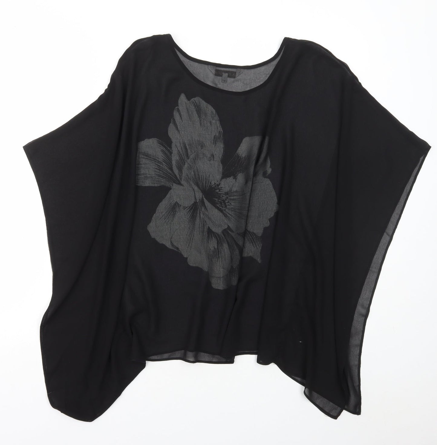 RJR.John Rocha Womens Black Floral Polyester Basic Blouse Size 12 Round Neck
