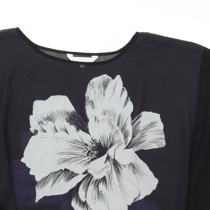 RJR.John Rocha Womens Black Floral Polyester Basic Blouse Size 12 Round Neck