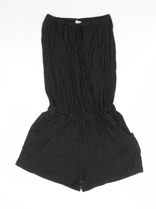 Preworn Womens Black Polka Dot Cotton Playsuit One-Piece Size S Pullover