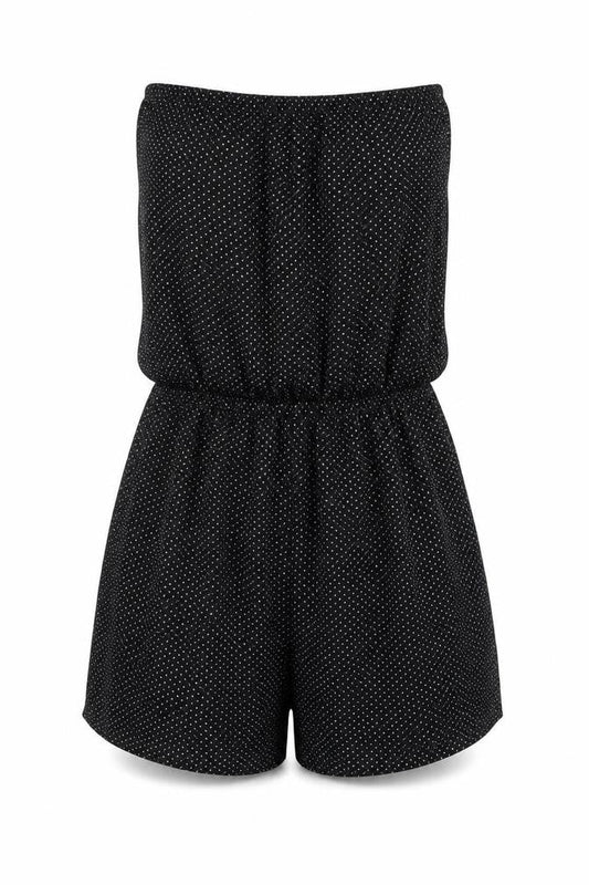 Womens Black Polka Dot Cotton Playsuit One-Piece Size S Pullover