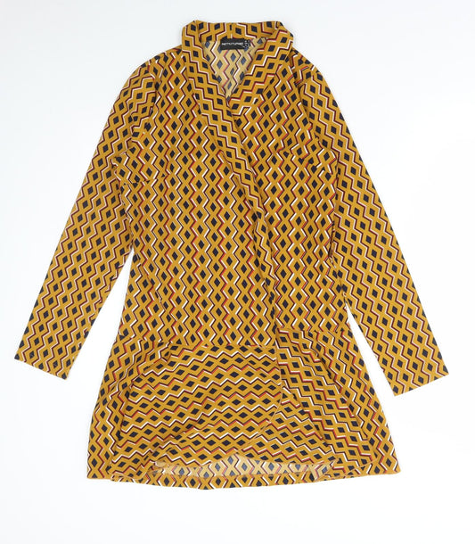 PRETTYLITTLETHING Womens Yellow Geometric Jacket Size 8 Tie