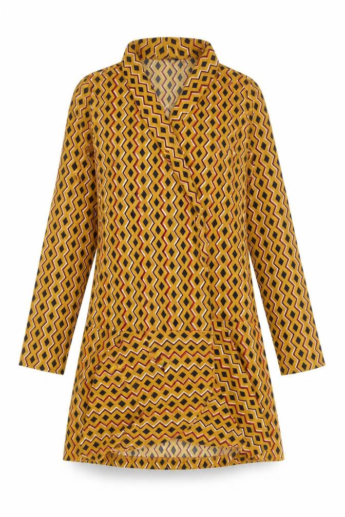 PRETTYLITTLETHING Womens Yellow Geometric Jacket Size 8 Tie