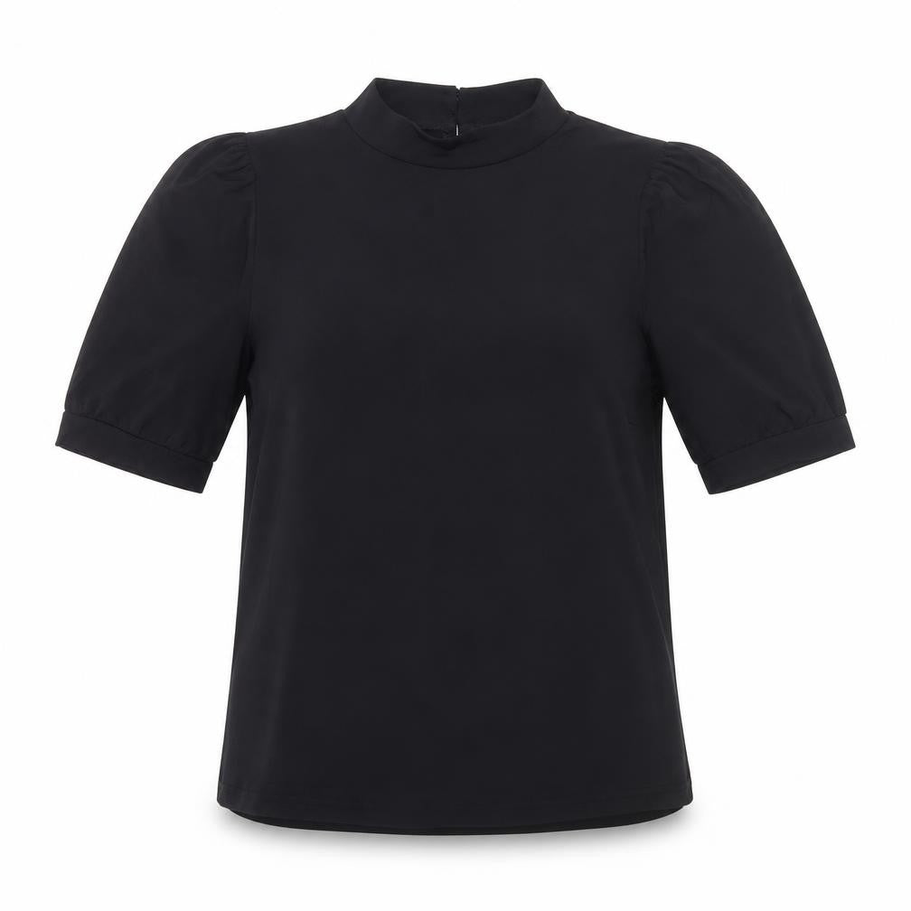 ICHI Womens Black Polyester Basic T-Shirt Size XS Mock Neck