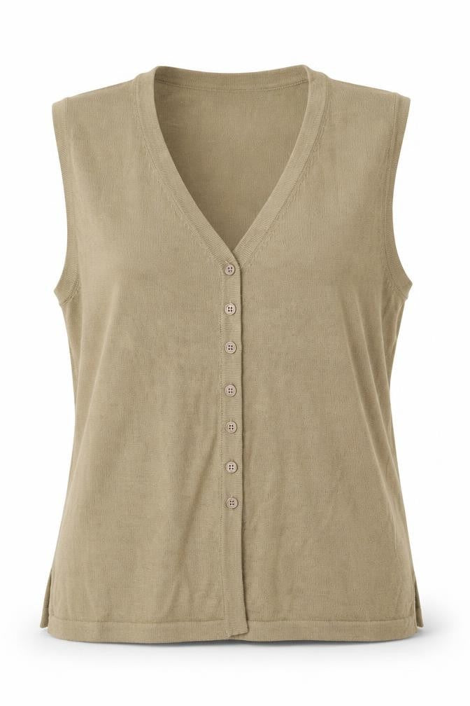 Poppy Womens Beige Polyester Basic Button-Up Size 16 V-Neck