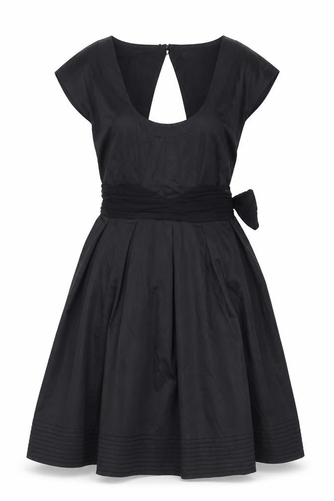 Warehouse Womens Black Polyester A-Line Size 10 Scoop Neck Button