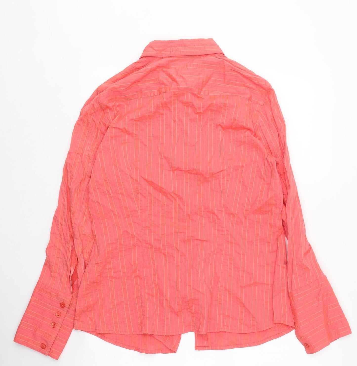 Olsen Womens Pink Striped Polyester Basic Button-Up Size 12 Collared