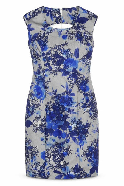 Linea Womens Blue Floral Polyester Shift Size 8 Round Neck Zip