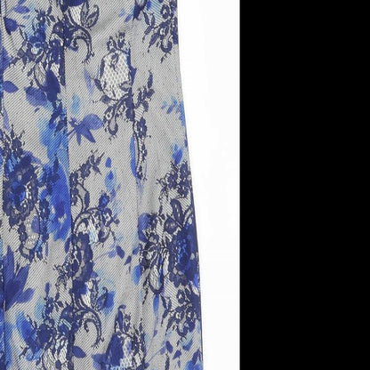 Linea Womens Blue Floral Polyester Shift Size 8 Round Neck Zip
