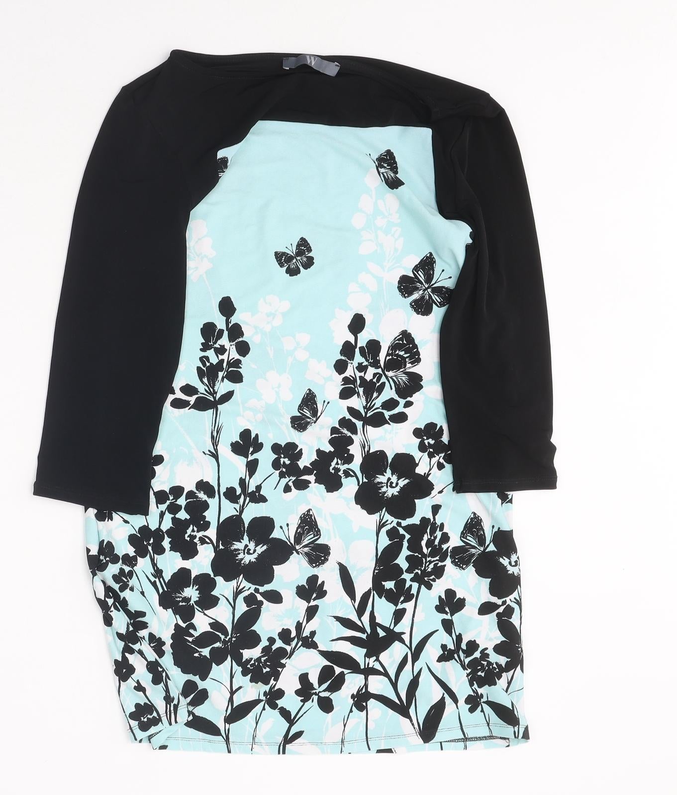 BHS Womens Blue Floral Polyester Slip Dress Size 10 Round Neck Pullover - Butterflies