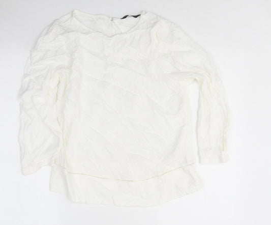 Marks and Spencer Womens White Polyester Basic Blouse Size 8 Round Neck