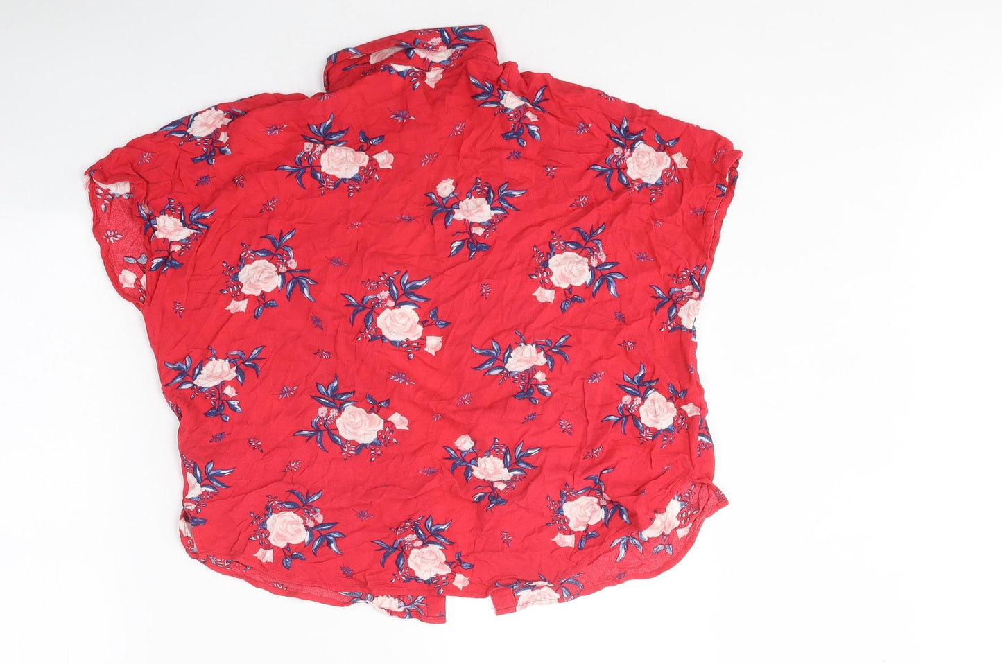 Divided Womens Red Floral Polyester Basic Blouse Size 6 Collared