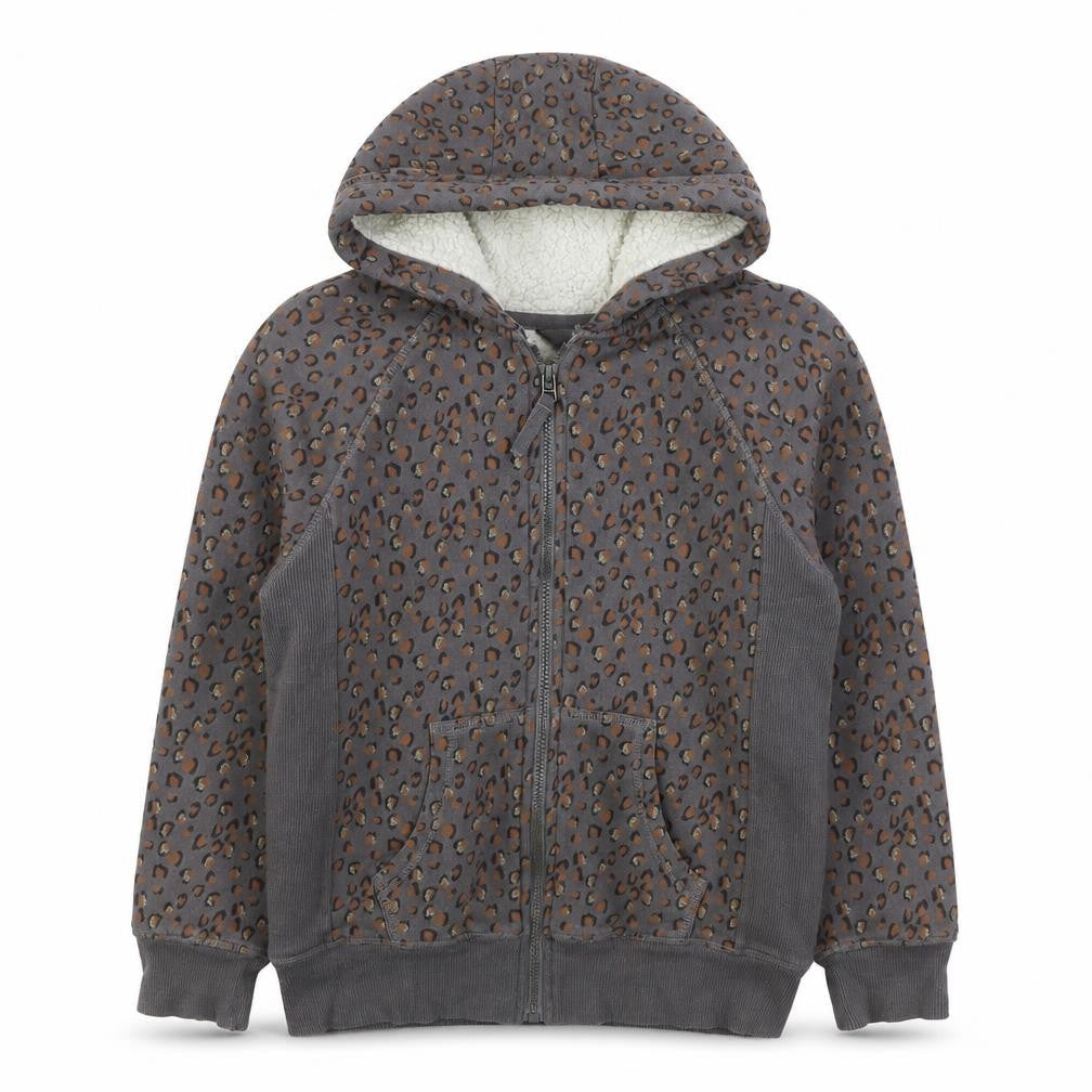 NEXT Girls Grey Animal Print Cotton Full Zip Hoodie Size 12 Years Zip - Leopard Print
