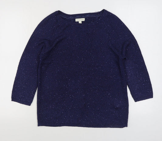 Monsoon Womens Blue Boat Neck Polyester Pullover Jumper Size S