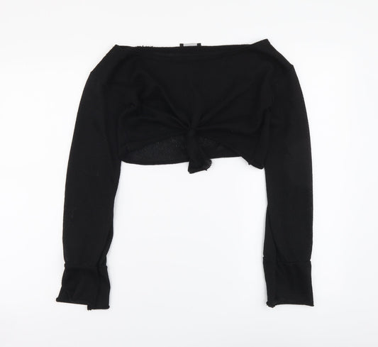 PRETTYLITTLETHING Womens Black Polyester Cropped Blouse Size 6 V-Neck - Tie Front
