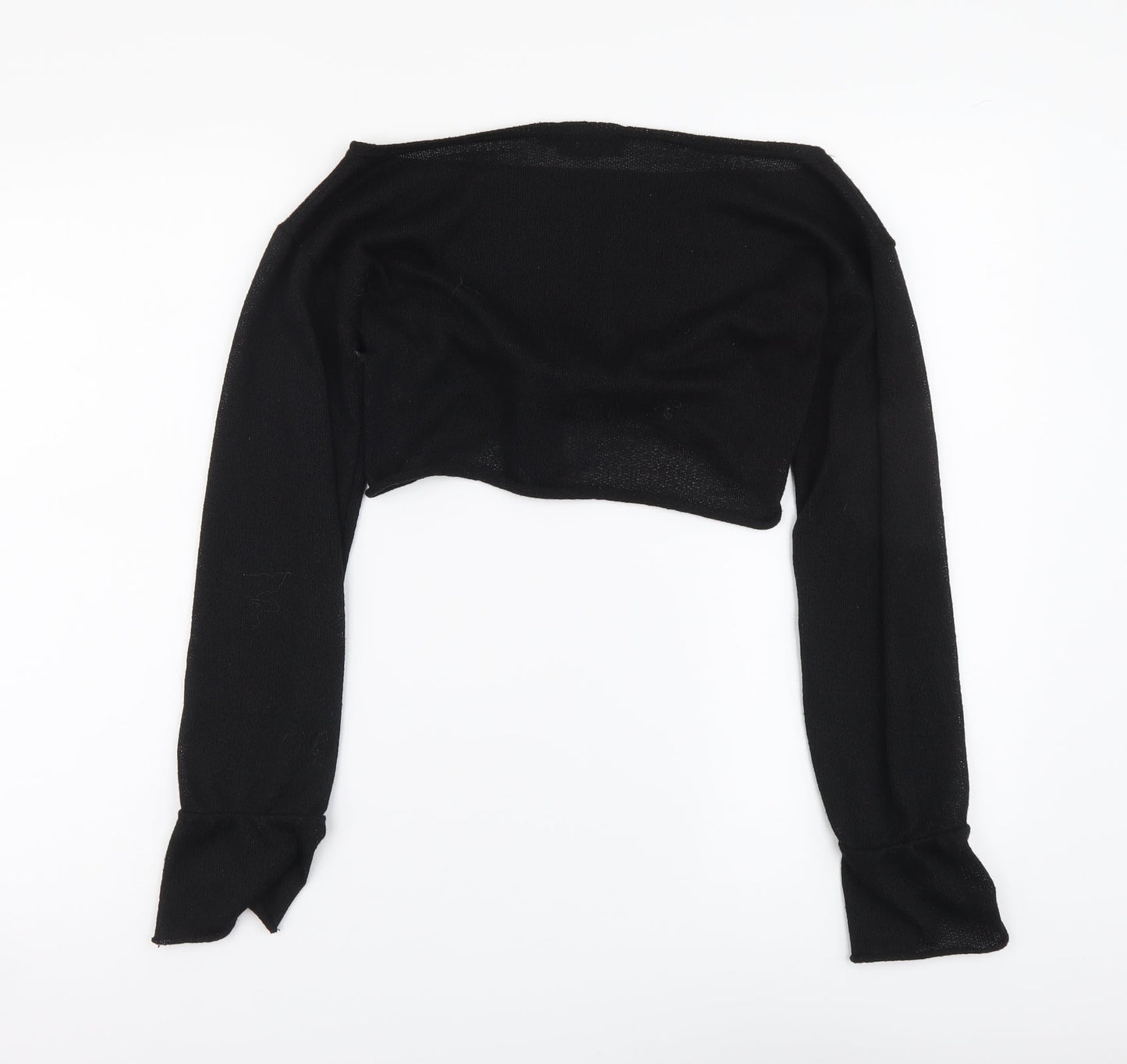 PRETTYLITTLETHING Womens Black Polyester Cropped Blouse Size 6 V-Neck - Tie Front