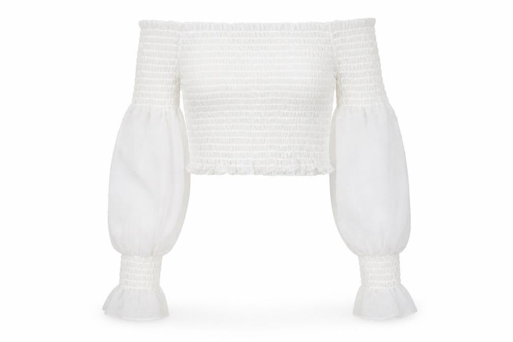 Boohoo Womens White Polyester Cropped Blouse Size 6 Off the Shoulder