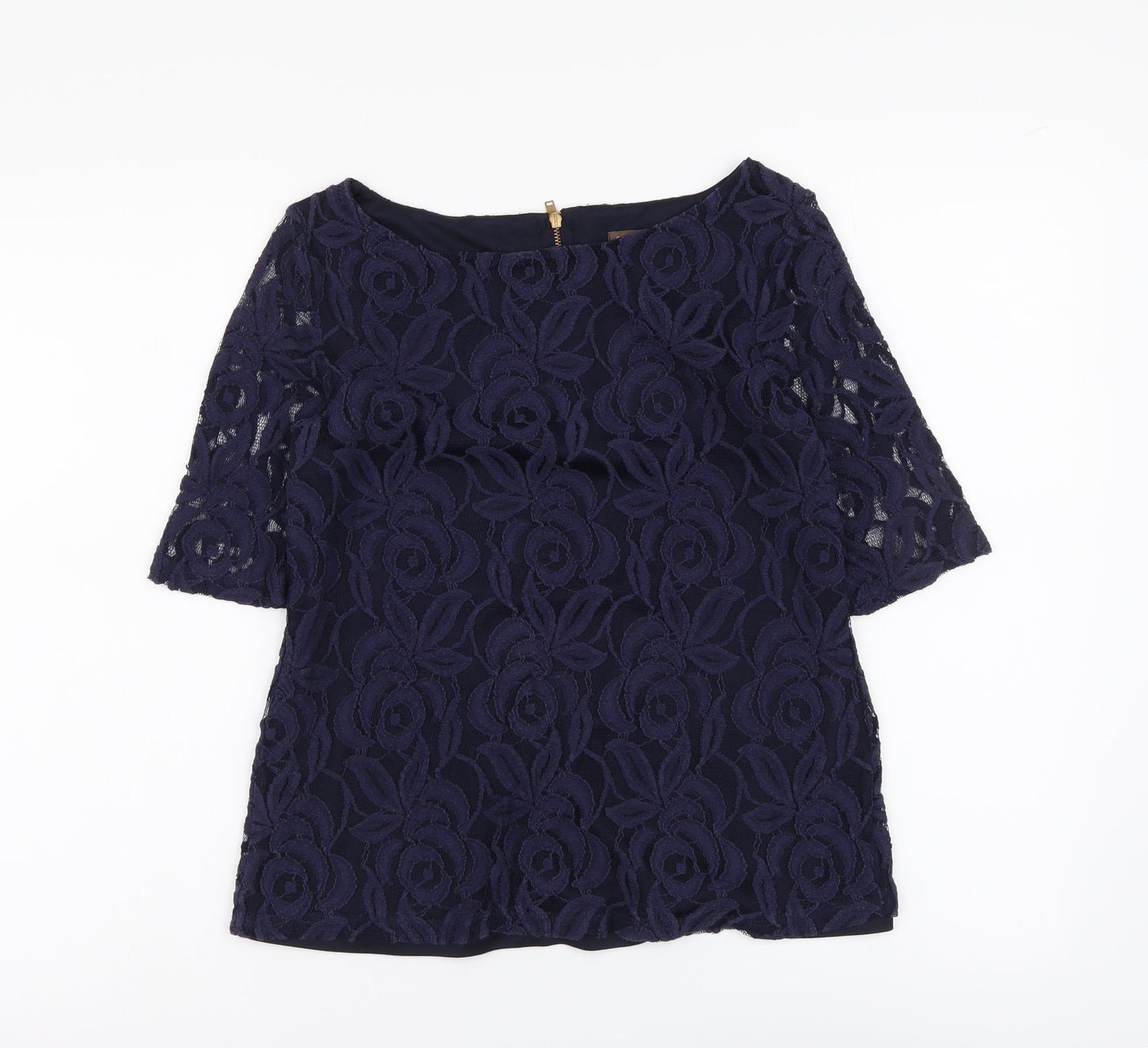 Phase Eight Womens Blue Floral Cotton Basic Blouse Size 12 Boat Neck