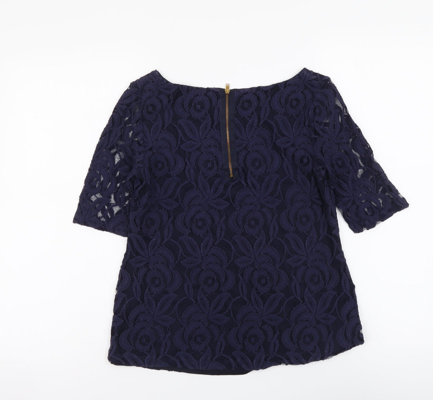 Phase Eight Womens Blue Floral Cotton Basic Blouse Size 12 Boat Neck