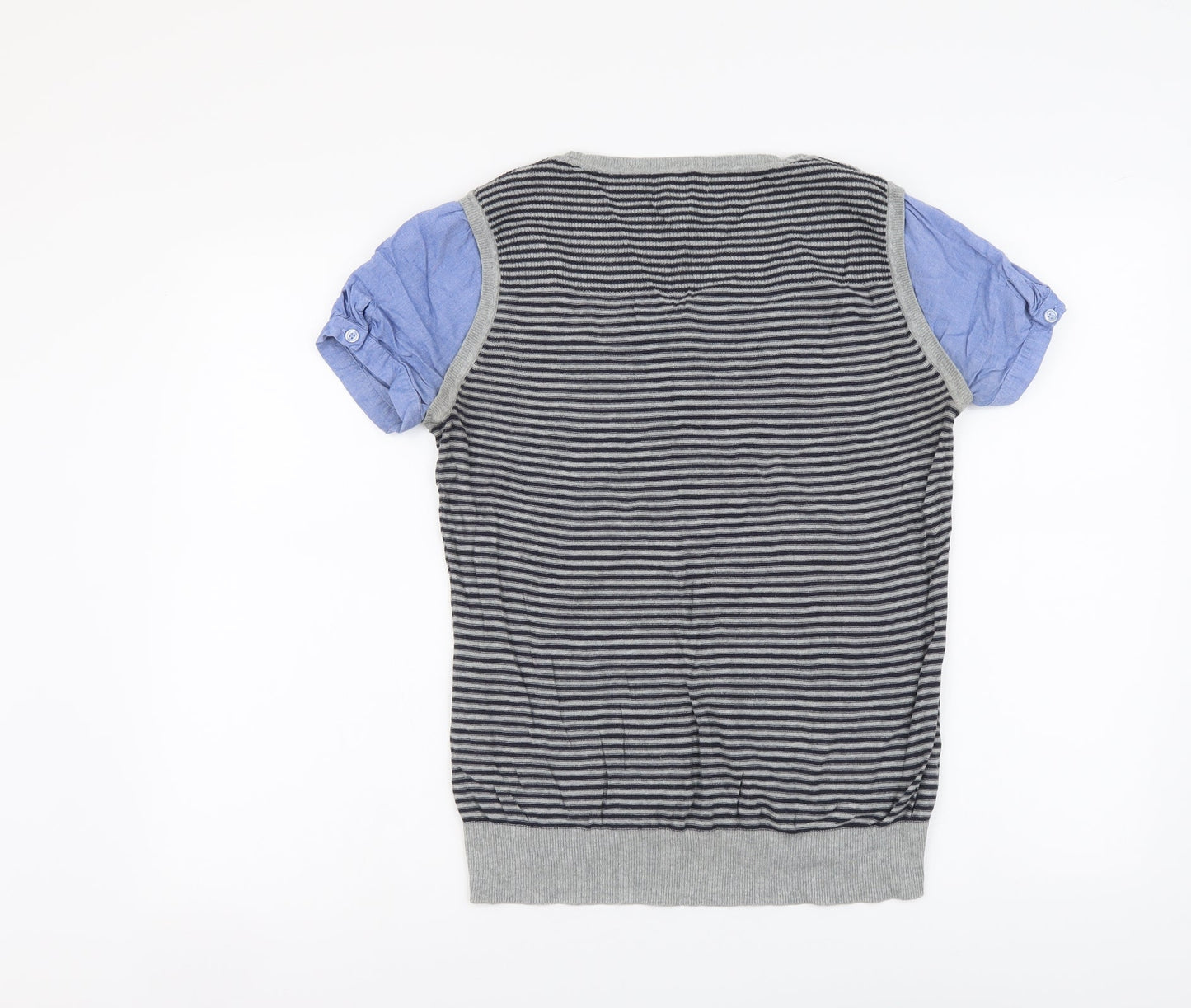 NEXT Womens Grey Striped Cotton Basic Blouse Size 10 Round Neck